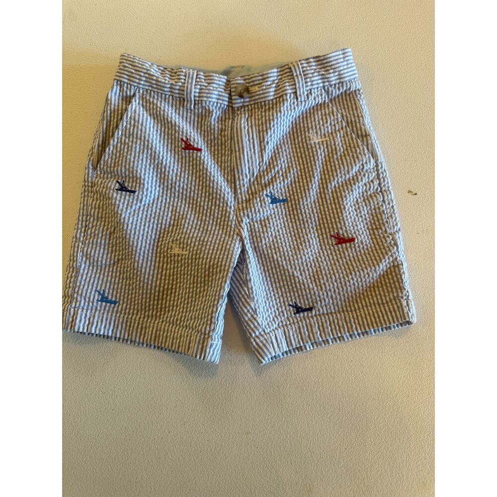 Vineyard Vines Boy's Blue White Stripe Seersucker Shorts Sz 5 Expandale Waist